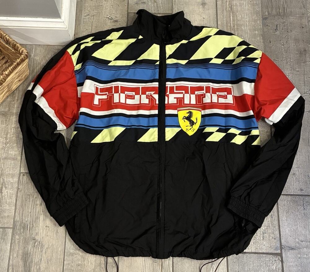 Puma Scuderia Ferrari Full Zip Black Track Jacket Red Stripe Mens XL Windbreaker